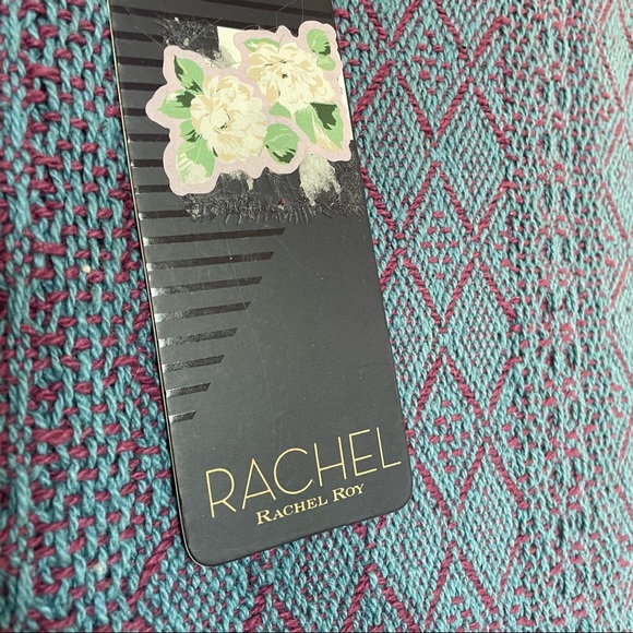 Rachel Roy Textured Woven Fringe Blue and Purple Boho Throw Blanket NWT! - Picture 7 of 8